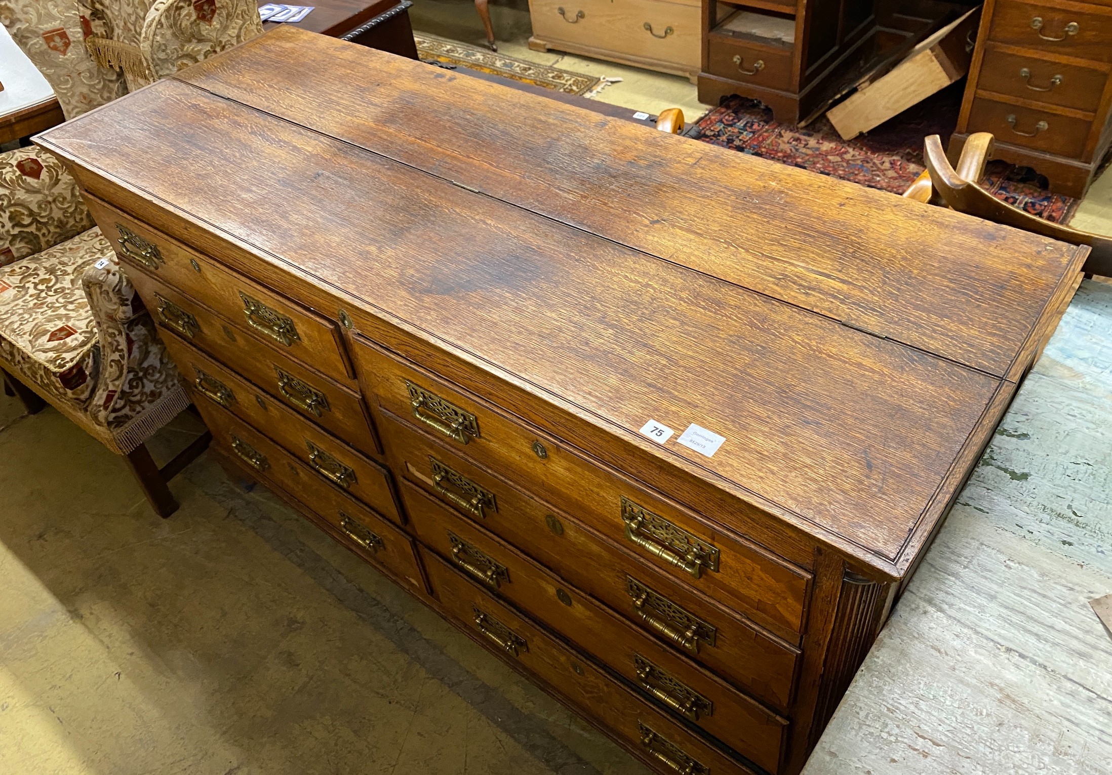 A late 18th century oak and mahogany crossbanded mule chest (adapted), width 159cm, depth 56cm, height 96cm